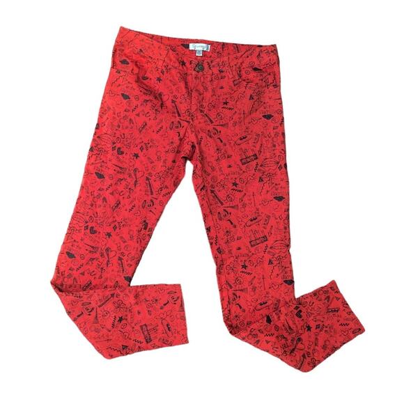 NWT Olsenboye College Road Trip Red & Black Print Skinny Jeans - Picture 1 of 6